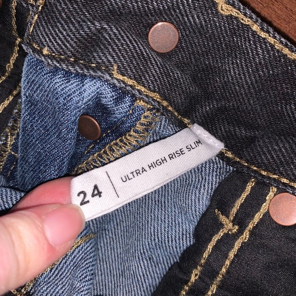 Pacsun UHR Ultra High Rise Slim Black Blue Colorblock Jean 24 Straight Cut Ankle - Picture 11 of 12